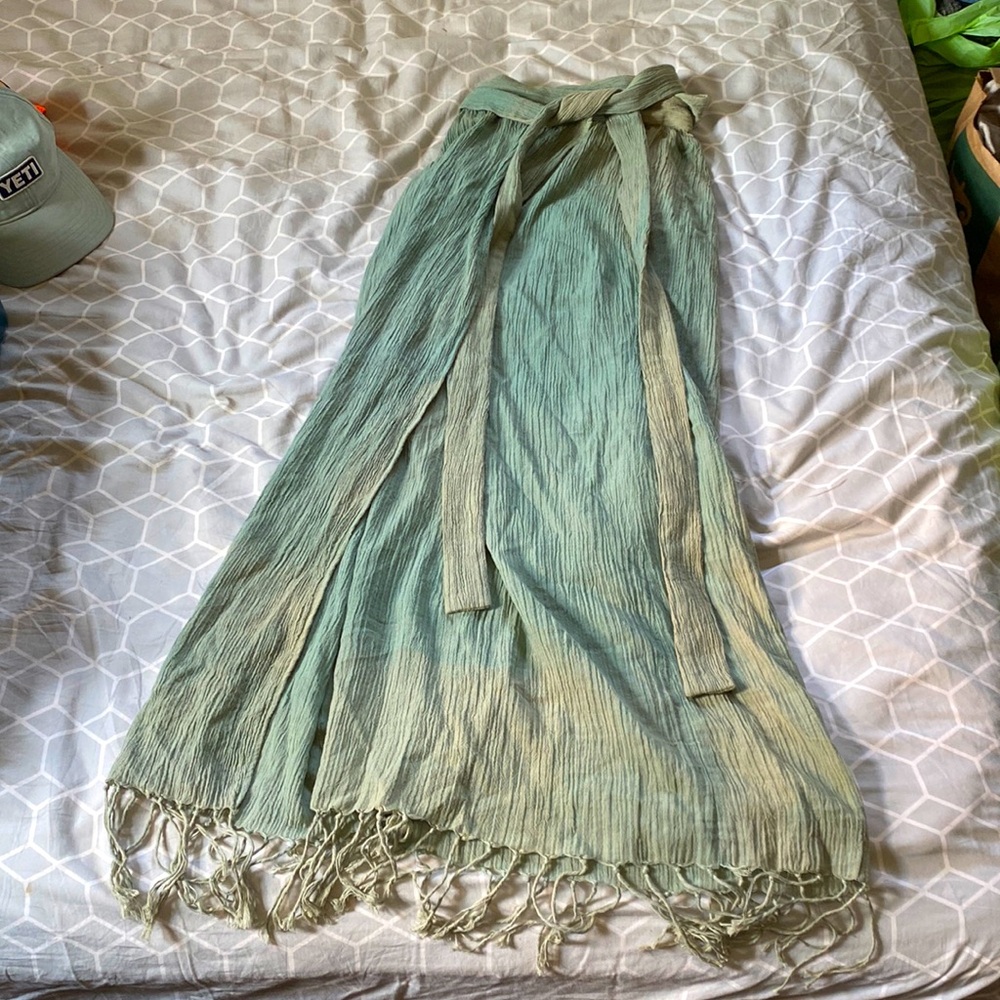 Savannah morrow blue/green fringe cotton wrap skirt